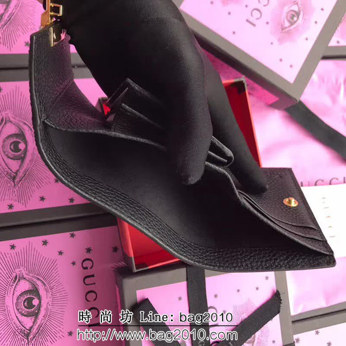 GUCCI古馳 歐洲正品原單 padlock系列 最新款短皮夾 453155 黑色摔紋全皮 WTG1191